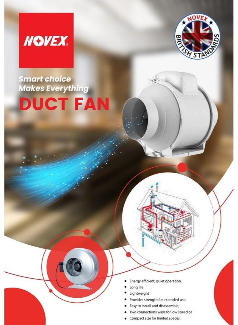 نوفيكس مروحة دكت معدنية مركزية ثقيلة للاستخدام السكني والتجاري، للمصانع، والمطبخ، والحمام، ومروحة تهوية. - Image 2