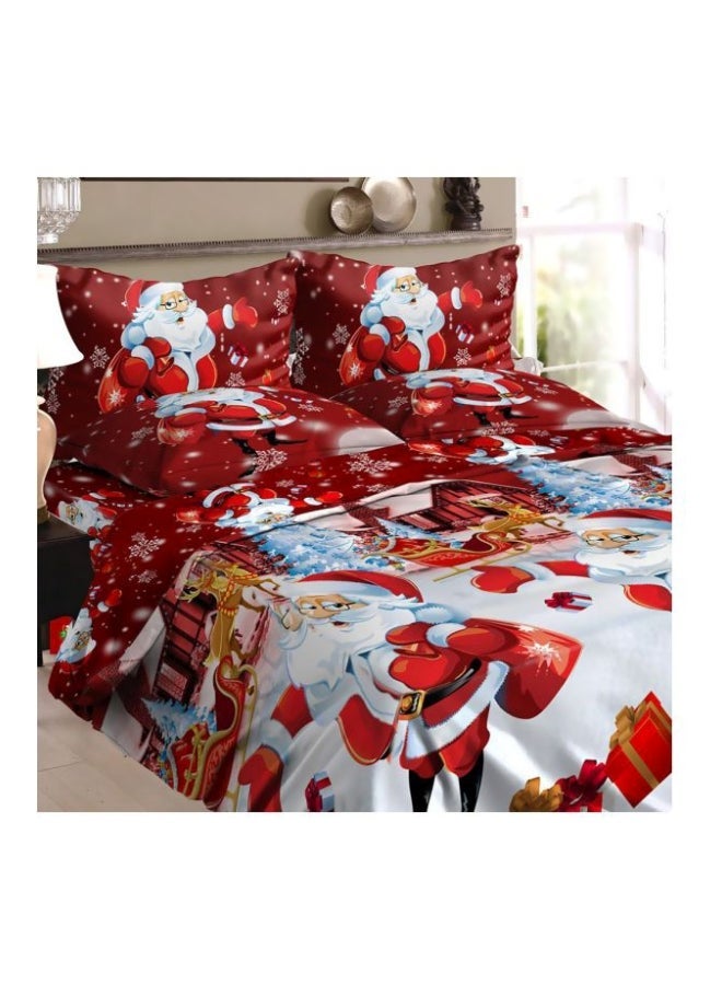 NIBEMINENT 4-Piece Santa Printed Duvet Cover Set polyester Red/White/Gold Twin - Image 1