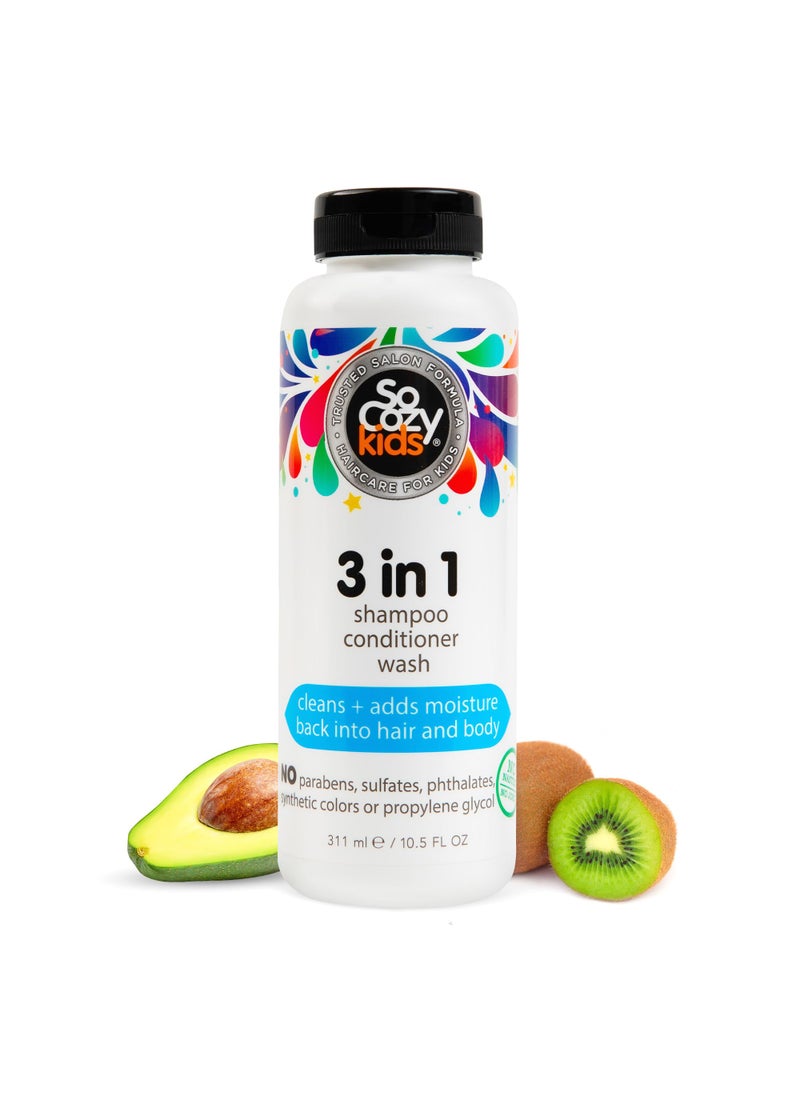 SO COZY - SoCozy 3-in-1 Kids Shampoo + Conditioner + Body Wash (10.5 Fl Oz) Gentle, Hydrating Hair & Body Cleanser with Keratin, Vitamin B5, & Kiwi Extract, Paraben & Sulfate-Free - Image 1