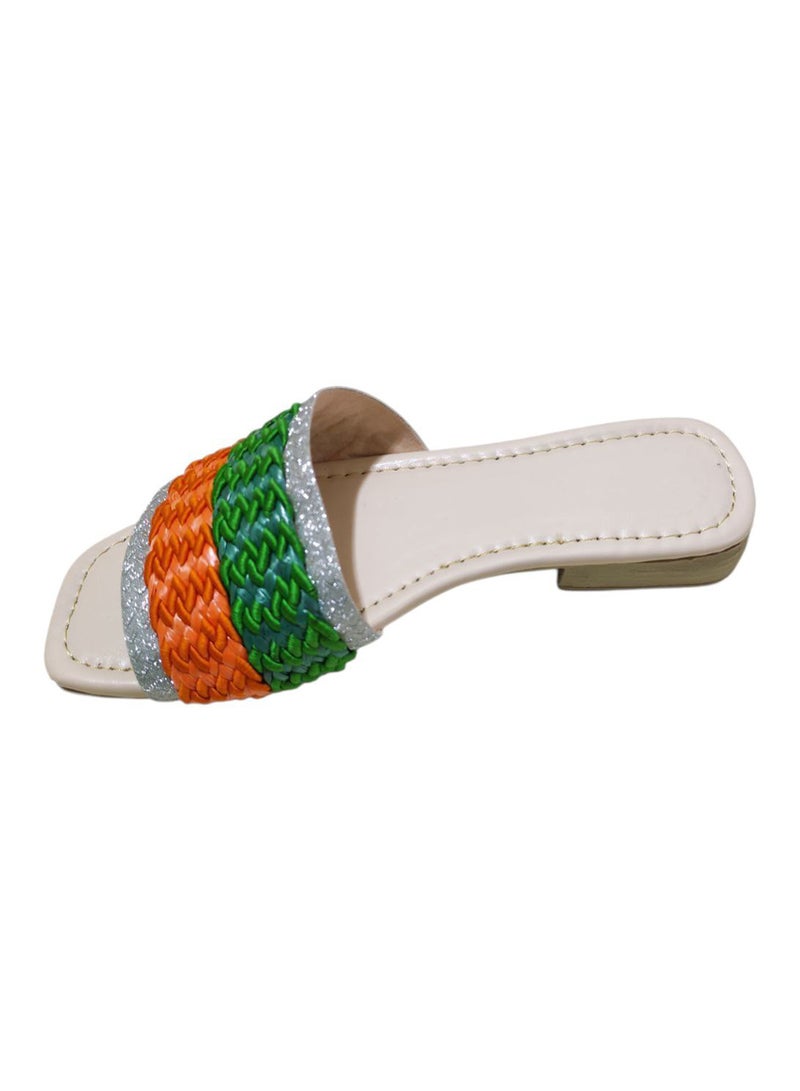 Karisma Flat Squared Toe Slippers With Simple Canvas With Embroidered Upper Strap - Image 3