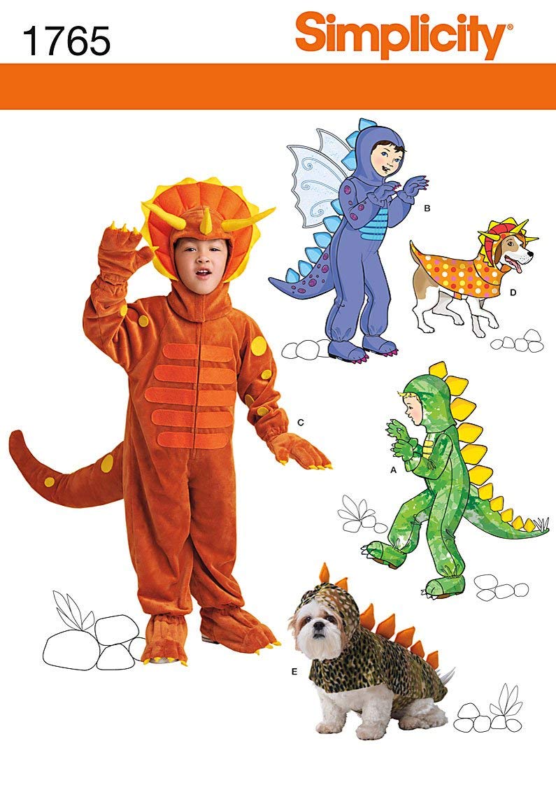Simplicity 1765 Childs and Dogs Dinosaur Costume Sewing Patterns Childrens Sizes 38 and Dogs Sizes SL