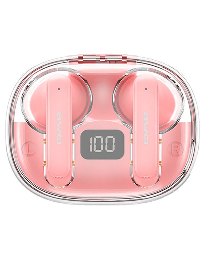 Awei ENC Noise Cancelling Bluetooth Headset, 4 HiFi Stereo Microphones, Gaming Earbuds, Digital Charging Case, Extra Long Battery Life, 10 Minutes Charging, 180 Minutes Music Listening, IPX6 Waterproof. Pink  - Image 1