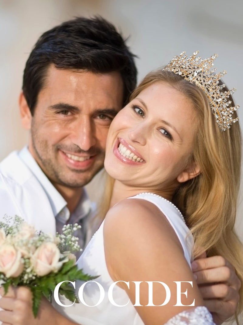 COCIDE Gold Tiara and Crown for Women Crystal Queen Crowns Rhinestone Princess Tiaras for Girl Bride Wedding Hair Accessories for Bridal Birthday Party Prom Halloween Cos-play Costume Christmas - Image 2