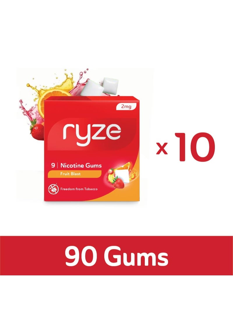 رايز علكة رايز نيكوتين ٢ ملغ | عبوة من ١٠ قطع (٩٠ علكة) | بنكهة الفواكه المنعشة | التخلص من التدخين والتبغ | لطيفة على الحلق | خالية من السكر | تبييض الأسنان - Image 1