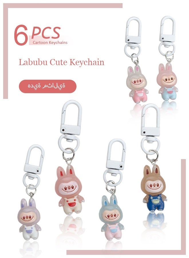Labubu Cute Keychain Cartoon Novelty Keychains for Girl Fashion Keyrings Accessory for Women Bags and Keys（6PCS） - Image 1