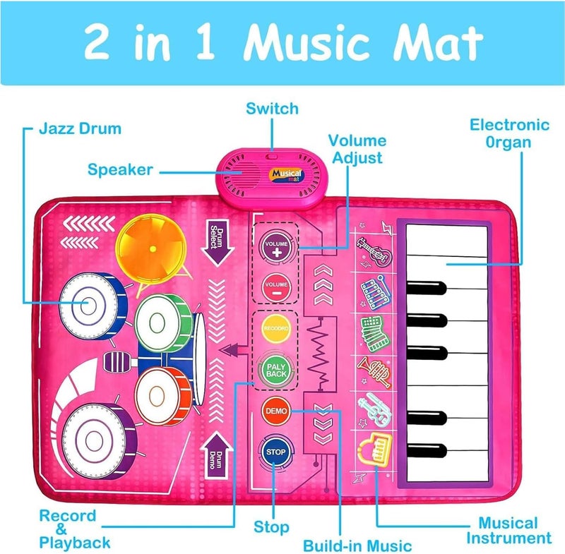 Daily life matching design Piano Music Dance Mat,Music Mat For Kids,2 in 1 Musical Toys for Toddlers 1-3 Piano Keyboard & Drum Mat,Baby Toys Piano Keyboard Drum Set,Gift Toys For 3+ Years Old Kids Boys Girls Longevity optimized build - Image 5