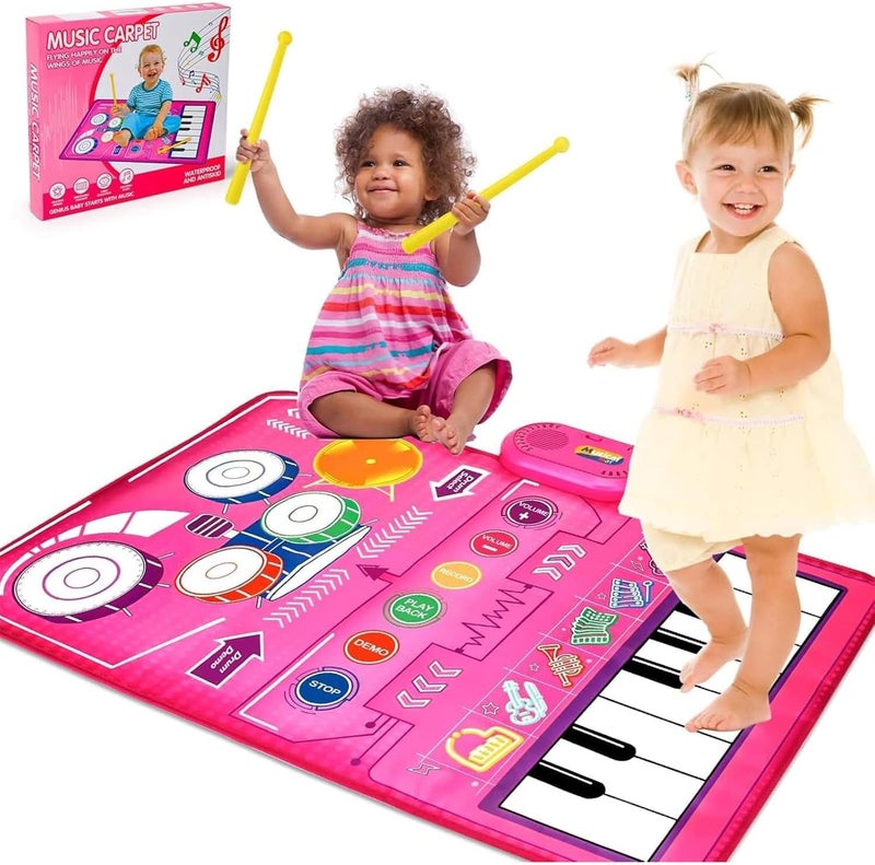 Daily life matching design Piano Music Dance Mat,Music Mat For Kids,2 in 1 Musical Toys for Toddlers 1-3 Piano Keyboard & Drum Mat,Baby Toys Piano Keyboard Drum Set,Gift Toys For 3+ Years Old Kids Boys Girls Longevity optimized build - Image 1