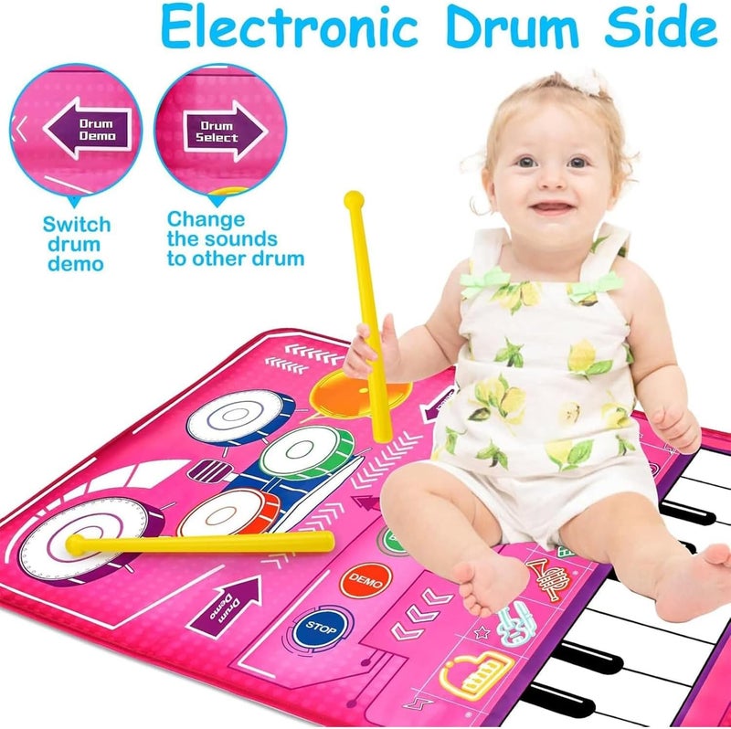 Daily life matching design Piano Music Dance Mat,Music Mat For Kids,2 in 1 Musical Toys for Toddlers 1-3 Piano Keyboard & Drum Mat,Baby Toys Piano Keyboard Drum Set,Gift Toys For 3+ Years Old Kids Boys Girls Longevity optimized build - Image 4
