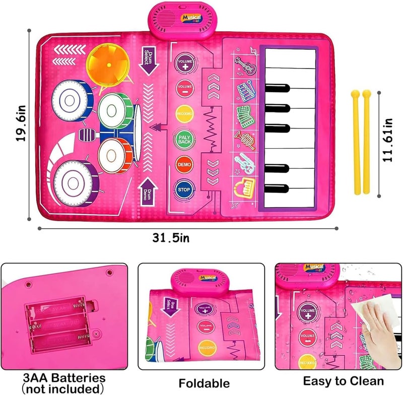 Daily life matching design Piano Music Dance Mat,Music Mat For Kids,2 in 1 Musical Toys for Toddlers 1-3 Piano Keyboard & Drum Mat,Baby Toys Piano Keyboard Drum Set,Gift Toys For 3+ Years Old Kids Boys Girls Longevity optimized build - Image 2