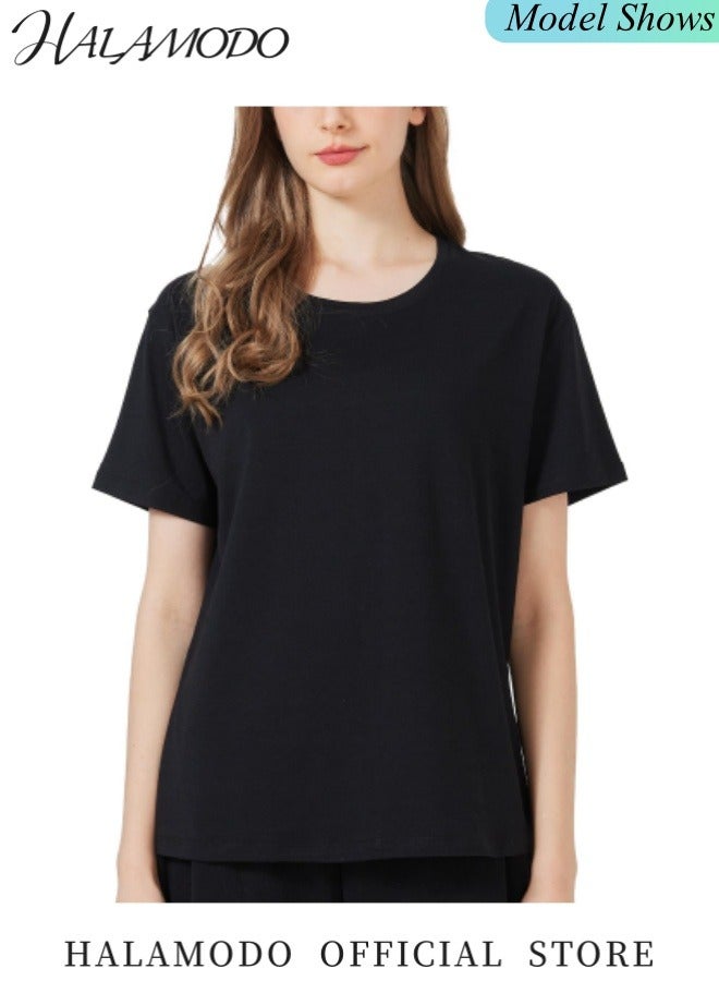 هالامودو تي شيرت للجنسين من القطن برقبة دائرية، تي شيرت يمتص الرطوبة، تي شيرت رياضي للجري والتمرين في صالة الألعاب الرياضية، تي شيرت بأكمام قصيرة، تي شيرت برقبة دائرية، مناسب للرياضة الجافة - Image 3