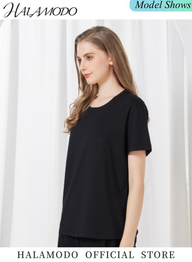 هالامودو تي شيرت للجنسين من القطن برقبة دائرية، تي شيرت يمتص الرطوبة، تي شيرت رياضي للجري والتمرين في صالة الألعاب الرياضية، تي شيرت بأكمام قصيرة، تي شيرت برقبة دائرية، مناسب للرياضة الجافة - Image 5