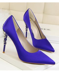 BIGTREE Women's Elegant Stiletto Pumps With 10 CM Personalized Metal Heel Elegant Gorgeous Closed Pointed Toe Slip On Solid High Heels Blue  - Image 2