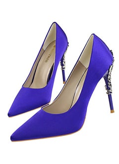 BIGTREE Women's Elegant Stiletto Pumps With 10 CM Personalized Metal Heel Elegant Gorgeous Closed Pointed Toe Slip On Solid High Heels Blue  - Image 1