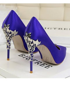 BIGTREE Women's Elegant Stiletto Pumps With 10 CM Personalized Metal Heel Elegant Gorgeous Closed Pointed Toe Slip On Solid High Heels Blue  - Image 3
