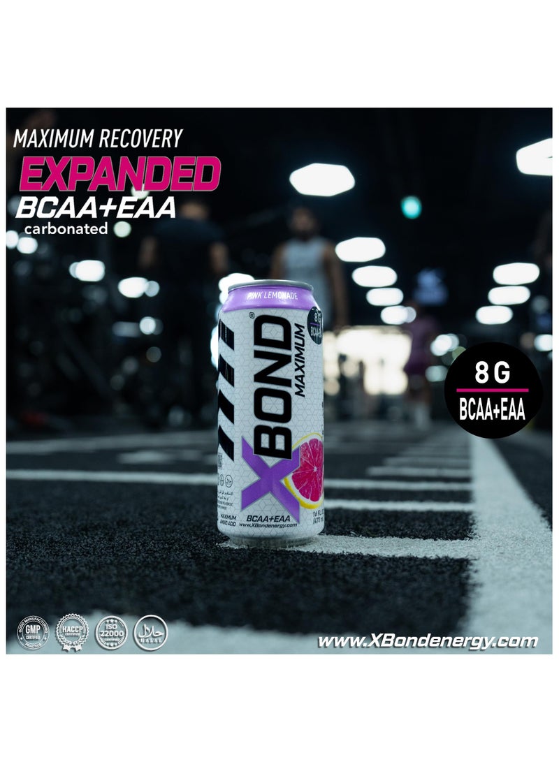 Xbond X-BOND 8g BCAA/EAA Pink Lemonade Maximum RecoveryExpanded Maximum Amino Drink - BCAA + EAA Electrolytes Drink - 16 fl oz (473 ml) -  Sugar Free 34 Calories, 60mg Caffeine Pack of 12 - Image 5