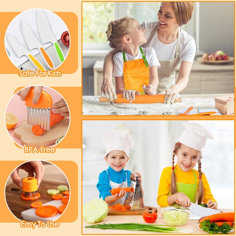 Suhctuptx Kids Cooking Sets Real  Kids Cooking and Baking Gift Set with Storage Case Timer Kid Safe Knives Cutting Board  Toddler Real Kitchen Accessories  Birthday Gifts for Girls Boys Age 4 - 8 - Image 3
