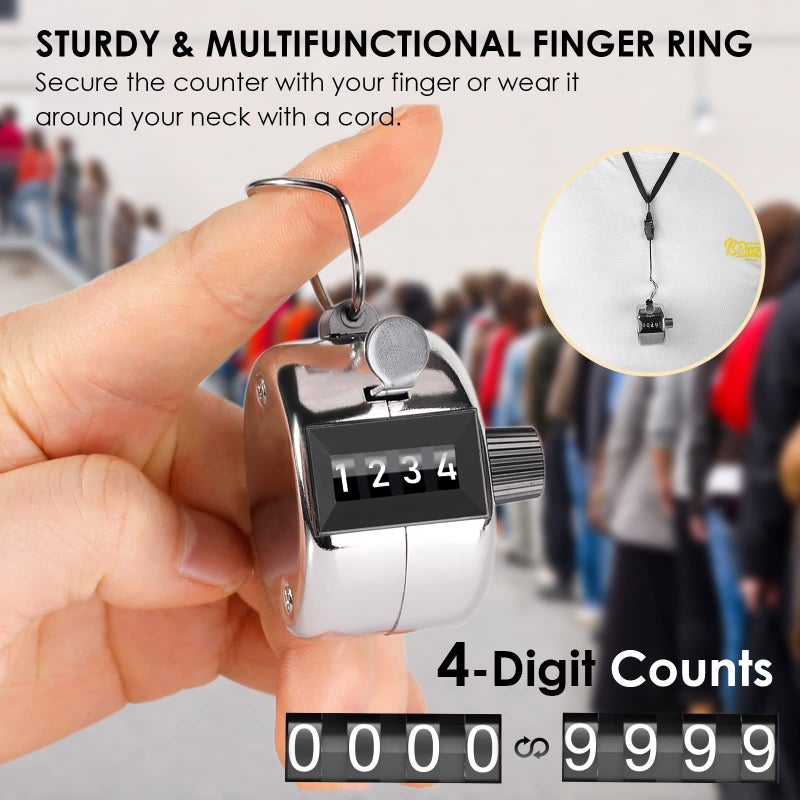 KTRIO 6 Pack Budget Metal Handheld Tally Counter 4-Digit Number Count Clicker Counter, Hand Mechanical Counters Clickers Pitch Counter for Coaching, Crocheting, Lap Walking, Stitch, and School, Silver - Image 3