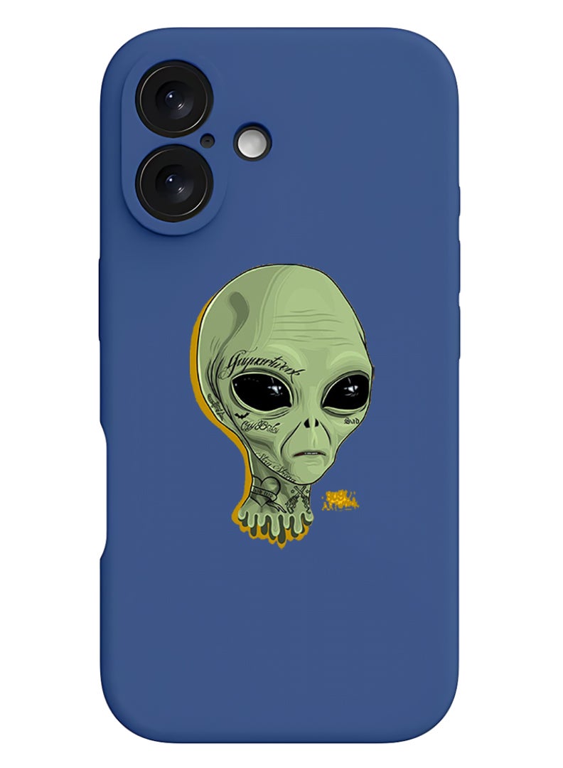 Theodor iPhone 16 Plus Blue Protective Slim Fit Case Liquid Silicone Cover with Full Body Protection Anti-Scratch Shockproof Case For iPhone - alien - Image 1