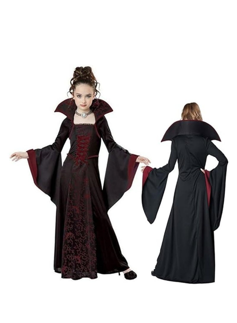 Golden Costume for Girls Retro Style Kids Witch Costume Cosplay Costume Children Fancy Birthday Party Dress Up Outfit Fairytale Theme Party Cute Witch Wizard Cosplay Costume(130) - Image 1