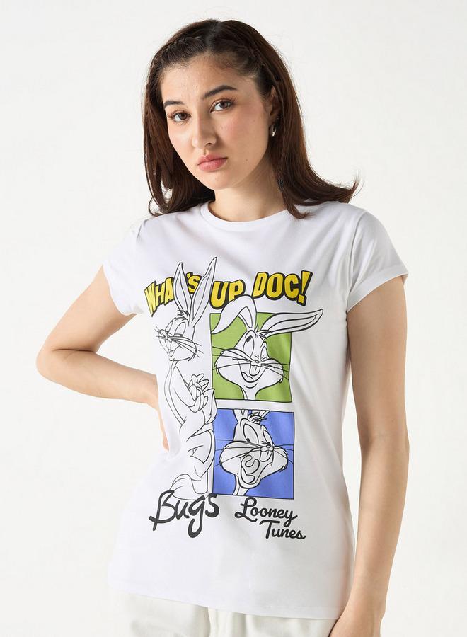SP Characters Bugs Bunny Print Crew Neck T-shirt with Short Sleeves - Image 1