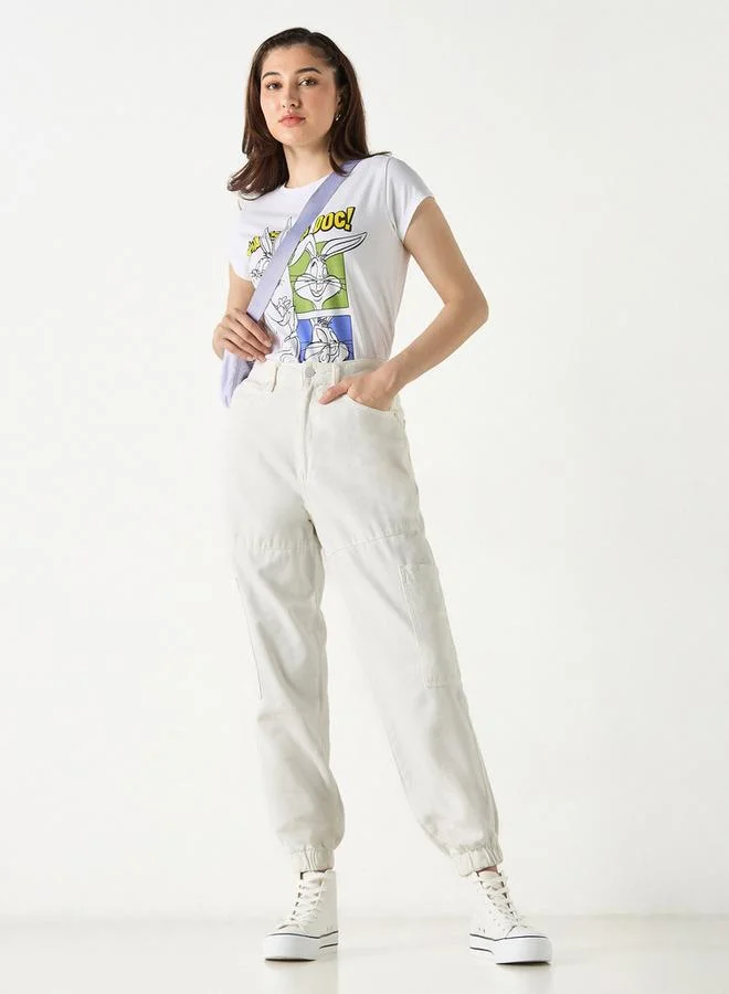 SP Characters Bugs Bunny Print Crew Neck T-shirt with Short Sleeves