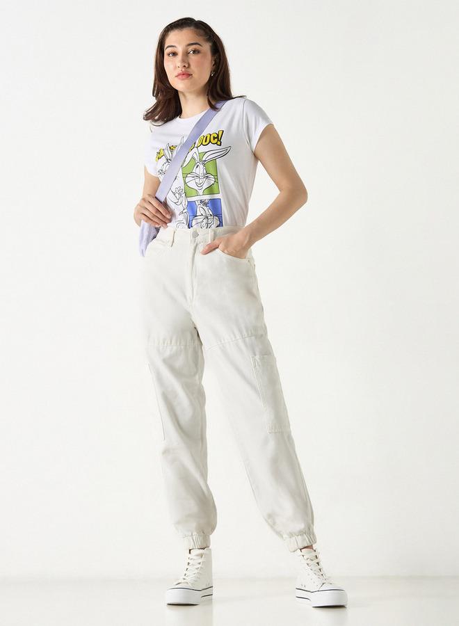 SP Characters Bugs Bunny Print Crew Neck T-shirt with Short Sleeves - Image 2