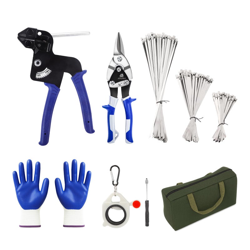 JOUGU Metal Zip Ties Cutter Stainless Steel Cable Tie Gun Kit Assortment With 150pcs Stainless Steel Zip Ties Heavy Duty Outdoor For Chain Link Fence Parts Exhaust Wrap - Image 2