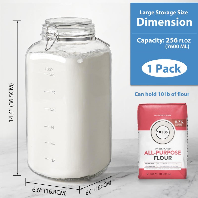 Sovietiep 2 Gallon Glass Jar with Airtight Lid, 1 Pack Glass Storage Jars with Sturdy Stainless Steel Handle(256 FL Oz), Wide Mouth Jar, Flour Sugar Storage Containers for Rice, Cereals, Oats, Flour - Image 3