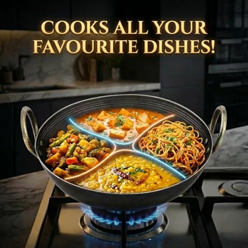RBY 1 Litre (10 inch / 25.4 cm) Iron Kadhai Loha Kadai Frypan Wok Smooth Edges Riveted Handles Even Cooking Metal Spoon Friendly Dishwasher Safe Gas and Induction Friendly - Image 5