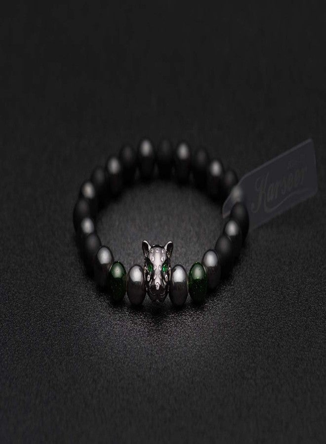 Karseer Black Panther Magnetic Hematite and Matte Onyx Natural Stones Beaded Stretch Bracelet Energy Crystal Meditation Prayer Stress Relief Beads Bracelet for Men Women - Image 3