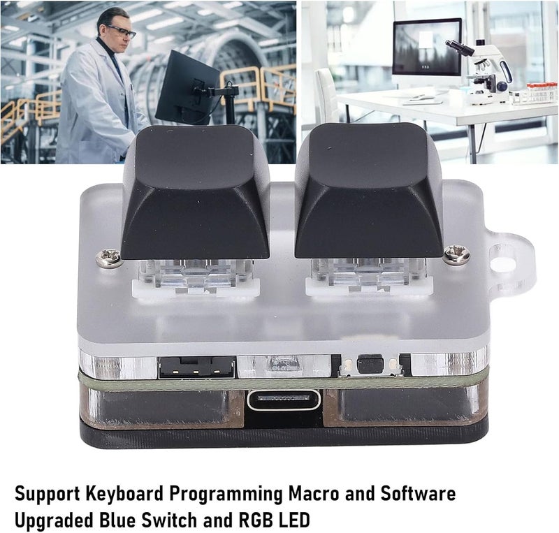 2 Key Keyboard, Custom Macro Programmable Keyboard with Blue Switch and RGB Light, for Game Work Programming, USB C BT Connection - Image 2