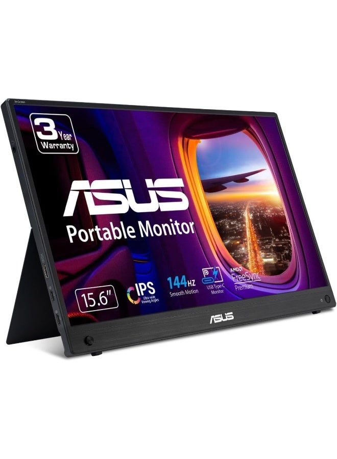 ZenScreen MB16AHG portable monitor — 16 inch (15.6 inch viewable) FHD (1920 x 1080), IPS, 144Hz, USB-C, Mini-HDMI, Freesync Premium™, Ergo kickstand, Tripod socket, Flicker Free, Low Blue Light Black