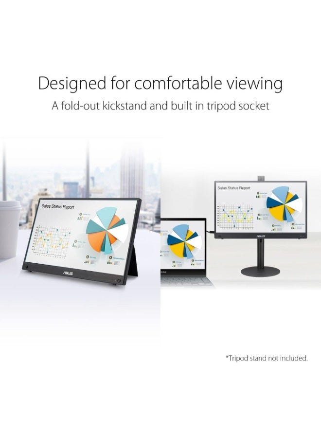ASUS ZenScreen MB16AHG portable monitor — 15.6-inch FHD (1920 x 1080), IPS, 144Hz, USB-C, Mini-HDMI, Freesync Premium™, Ergo kickstand, Tripod socket, Flicker Free, Low Blue Light Black - Image 3