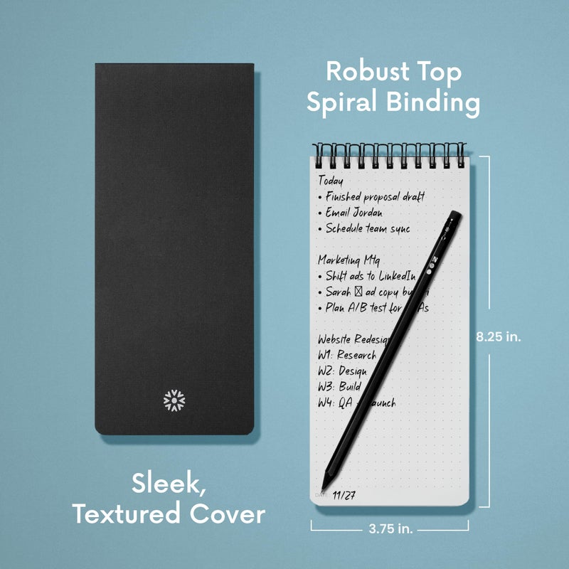 Notsu Dotted Reporter's Notebooks 2-Pack | Black Pocket Spiral Reporter Notepads for Journalist, Police, Detective, Field Note Taking | 100 Pages of 120 gsm Thick Paper, 3.75" x 8.25" - Image 2
