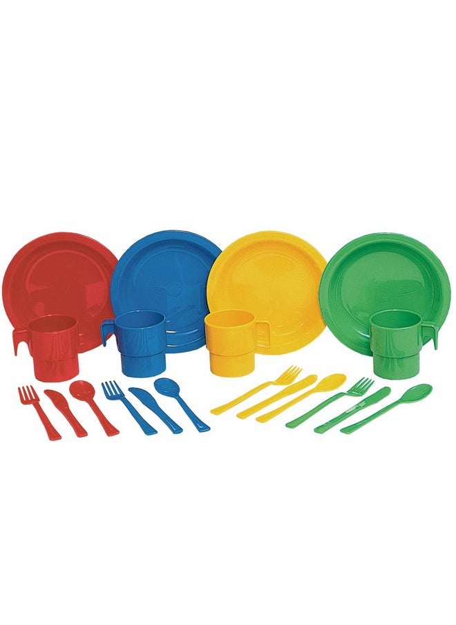 Constructive Playthings 20 Pc. Indestructible Play Dishes Service For 4 Includes Place Settings Of Cups, 6 1/2" Diam. Plates And Silverware Each In 4 Colors For Ages 19 Months And Up, Model Number: Asc-796  - Image 1