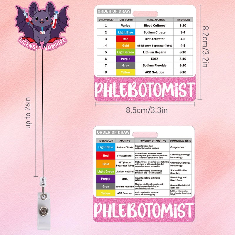 MENIFEND Phlebotomy Badge Reel and Order of Draw Badge Card, Cute Bat Retractable ID Holder and Buddy Card with Order of Draw Reference, Phlebotomist Work Accessories Gift - Image 3
