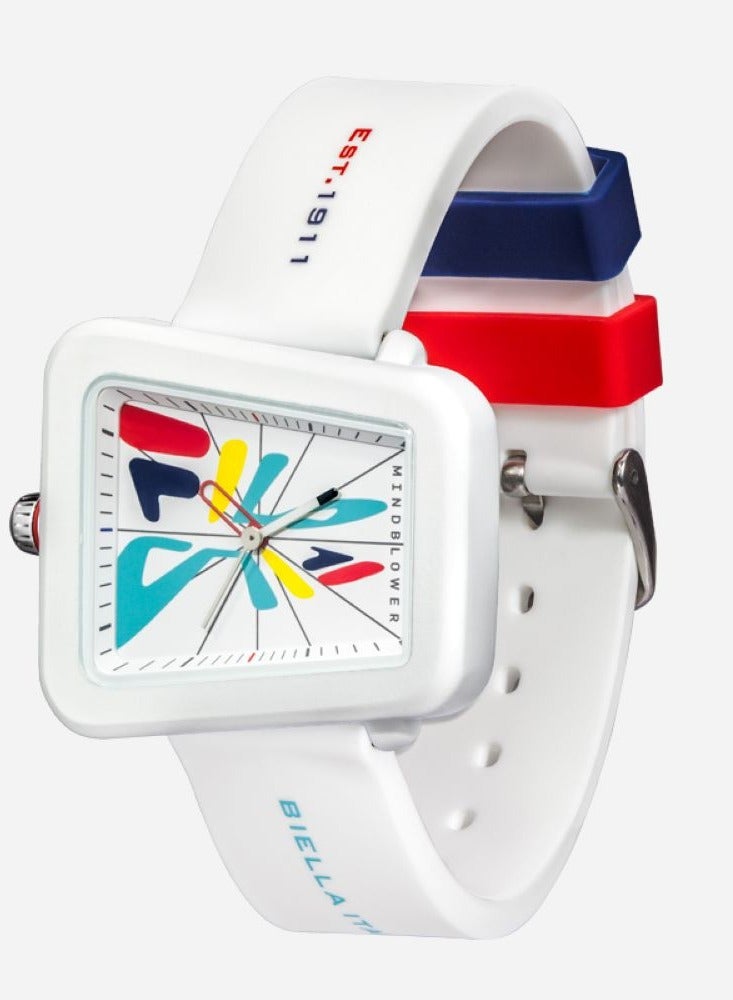 FILA ADULT UNISEX ANALOGUE WATCH ALLOY CASE WHITE SILICONE STRAP, 38-343-002 - Image 3