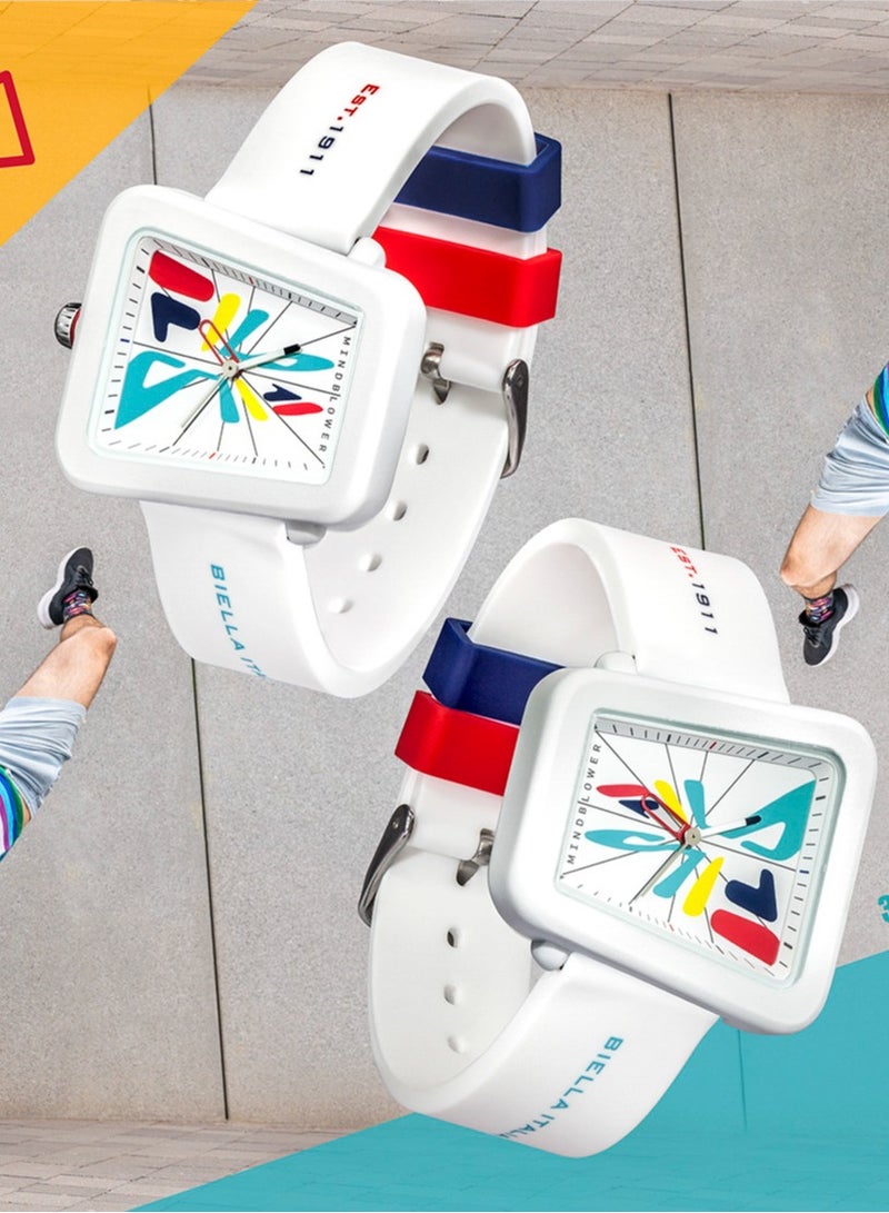 FILA ADULT UNISEX ANALOGUE WATCH ALLOY CASE WHITE SILICONE STRAP, 38-343-002 - Image 4