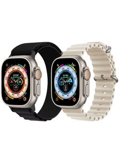 IAF Nylon G-hook Loop Buckle Watch Strap Black Silicone Ocean Band Strap Pearl White Set of 2 for Apple Watch Ultra 8 49mm 