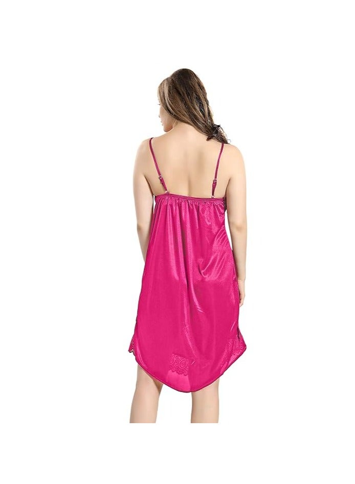 Accessorize Kingdom Women Satin Short Nighty with Lace & Robe  - Image 4