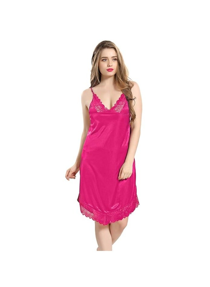 Accessorize Kingdom Women Satin Short Nighty with Lace & Robe  - Image 5