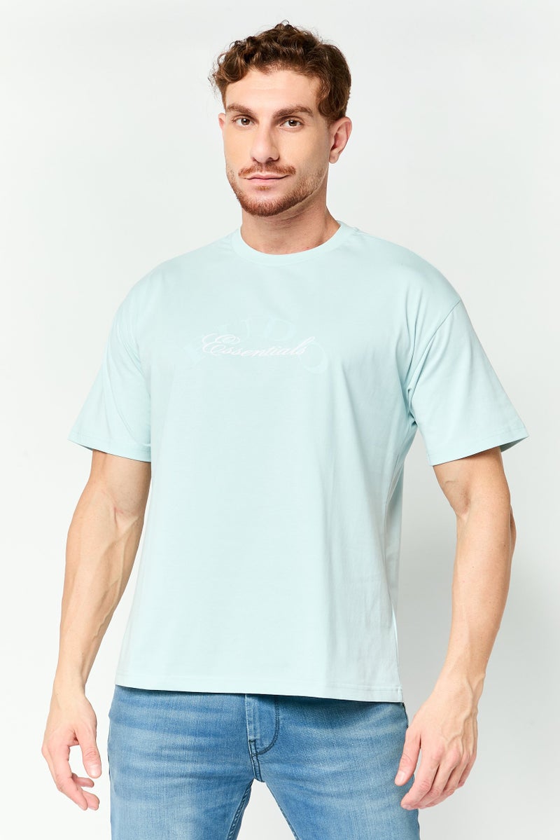 Fudo Men Crew Neck Short Sleeve Brand Logo T-Shirt, Light Blue - Image 1