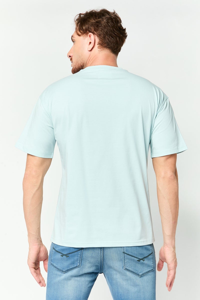 Fudo Men Crew Neck Short Sleeve Brand Logo T-Shirt, Light Blue - Image 4