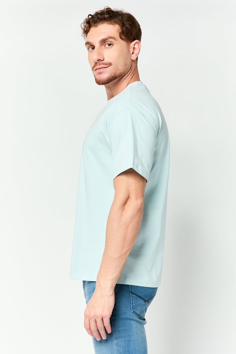 Fudo Men Crew Neck Short Sleeve Brand Logo T-Shirt, Light Blue - Image 3