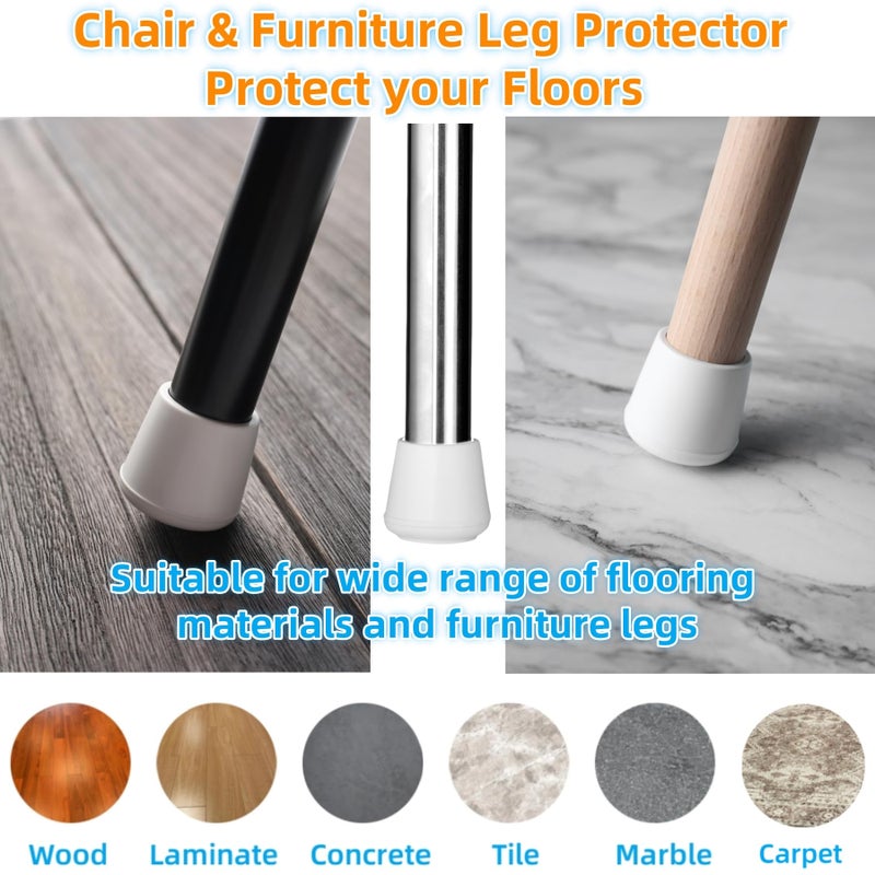 Furnigear Chair Leg Tips Caps Non-Slip Rubber Leg Tips 1  Inner Diameter Chair Leg Floor Protectors Round White  100 Pack - Image 5