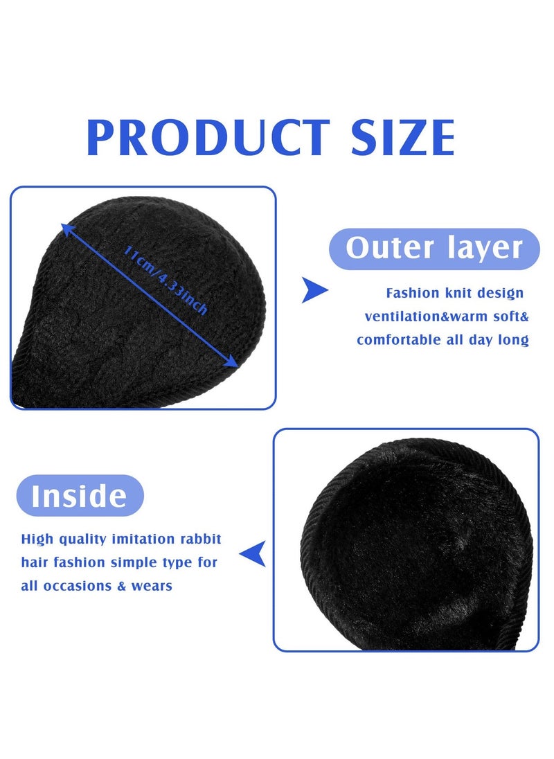 2 Pieces Foldable Ear Warmers Adjustable Knitted Earmuffs with Fuzzy Fleece Lining Unisex Furry Winter Earmuffs (Black) - Image 5