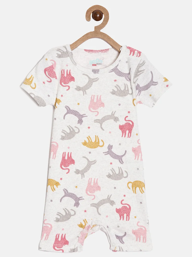 Broon Broon Infant Boys Pink and Off White Printed Organic Cotton Rompers Pack of 2
