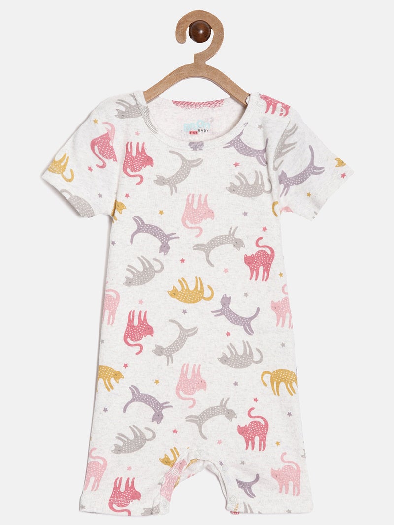 Broon Infant Boys Pink and Off White Printed Organic Cotton Rompers Pack of 2 - Image 2