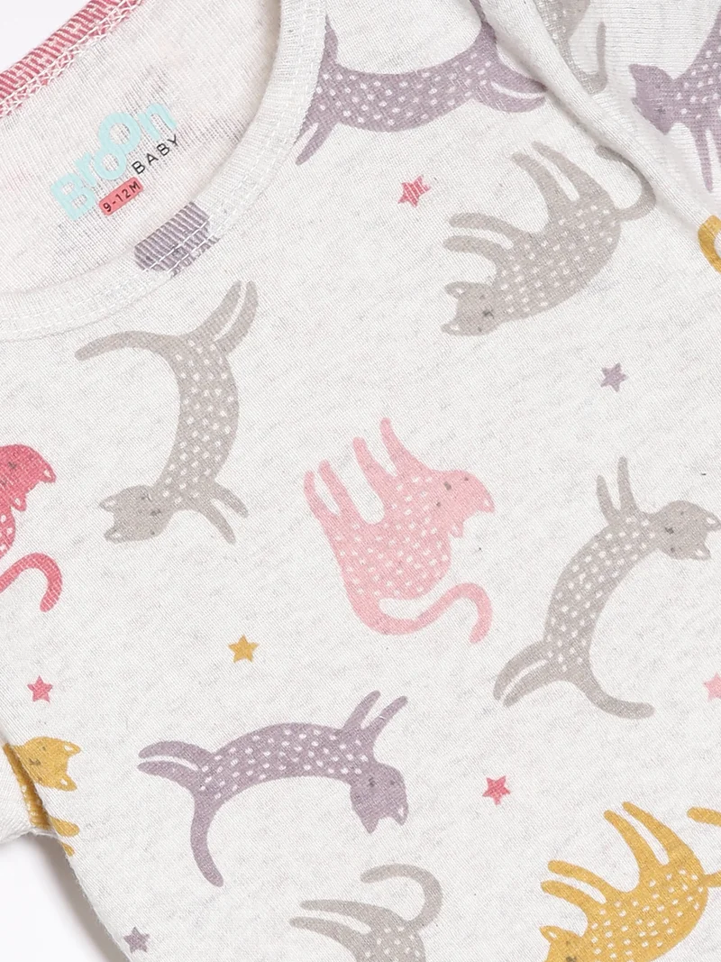 Broon Broon Infant Boys Pink and Off White Printed Organic Cotton Rompers Pack of 2