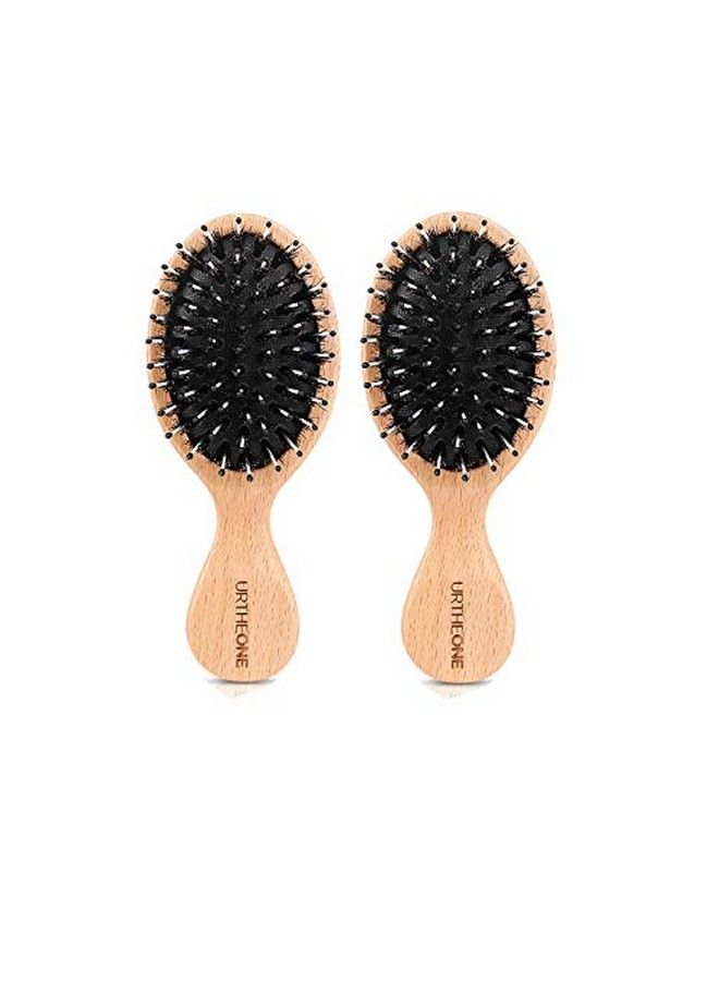 URTHEONE 2Pcs Hair Brush Mini Boar Bristle Hairbrush For Thick Curly Thin Long Short Wet Or Dry Hair Detangle Massage Add Shine Pocket Tl Small Paddle Hair Brush For Men Women Kids - Image 2